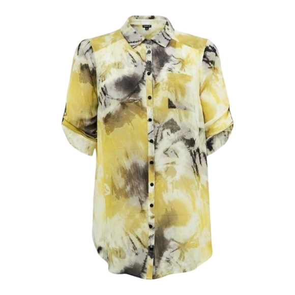 Torrid Chiffon Collared Button-Front Tunic Blouse Yellow‎ Black White Size 3X - Picture 11 of 15
